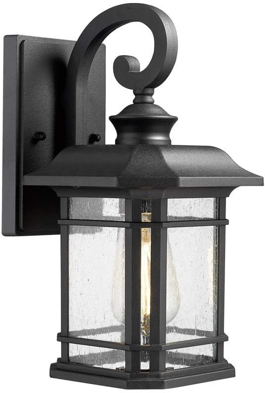 Emliviar Outdoor Wall Lantern Lights, 1-Light Exterior Wall Sconce Lamp, Black Finish with Clear Seeded Glass | Lumora