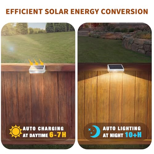 Solar Fence Lights 16 Pack, Outdoor Solar Lights with 3 Color Temperatures, IP65 Waterproof Wide-Angle LED Lighting for Fence, Patio, Yard, Deck, Wall, Garden (White)