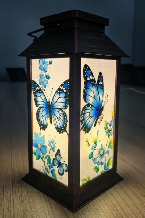 Birthday Gifts for Women Mom Grandma Men, Solar Lanterns Outdoor Waterproof Hanging Garden Decor with Butterfly Pattern Outdoor Solar Lights for Garden Lawn Yard Patio Porch