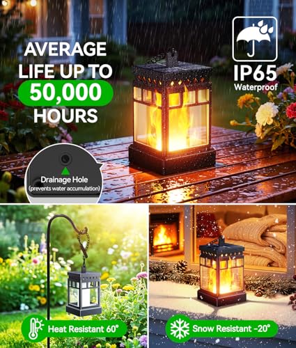 KOOPER Hanging Solar Lanterns Outdoor Waterproof, 4PCS Flickering Flame Hanging Solar Lights for Outside, Outdoor Solar Lanterns up to 12 Hours, Halloween Lanterns Decorative for Patio Yard Garden