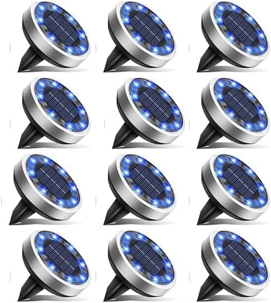 LOTMOS 12 pcs LED Solar Powered In-Ground Lights Pathway Garden Yard Lawn Walkway Driveway Lighting with Auto On/Off and Easy to Install, Solar Ground Lights for Pathway Yard Walkway Patio, Blue