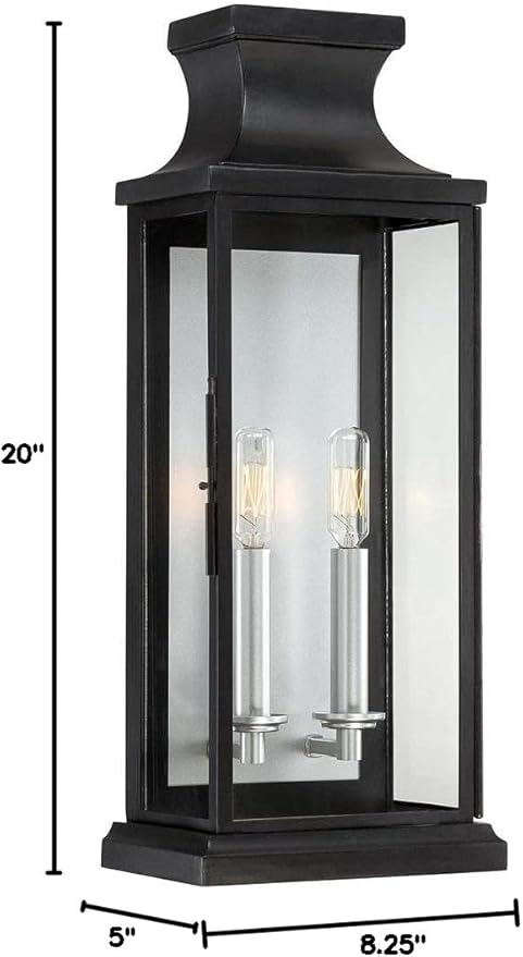 Savoy House 5-5911-BK Brooke Traditional Clear Glass Outdoor Wall Lantern, 2-Light 120 Total Watts, 20" H x 8" W, Black