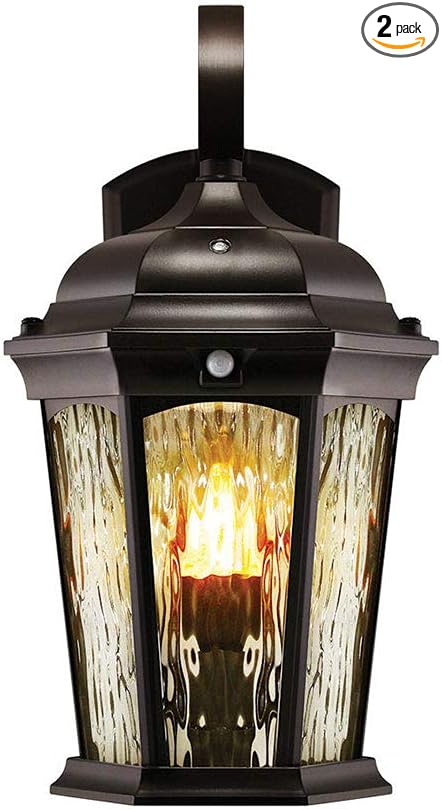Euri Lighting EFL-130W-MD Flickering Flame Lantern, Water Glass, with Integrated Security Light - LED Outdoor Bulb | Lumora