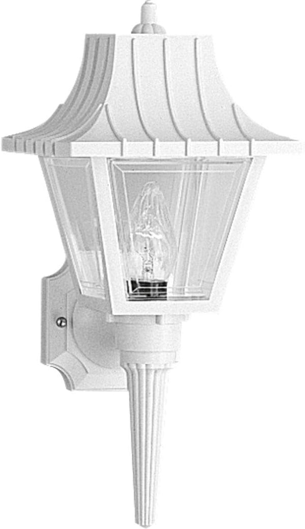 Progress Lighting P5815-30 Wall Torch with Ribbed Mansard Roof Beveled Clear Acrylic Panels, White | Lumora