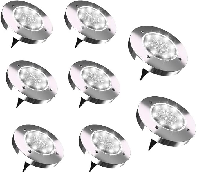New Solar Garden Path Light (16/8/4/2), Suitable for Villa Outdoor Areas, terraces, lawns, Christmas Decorations, Gardens - IP55 Waterproof (8 Pieces/White Light)