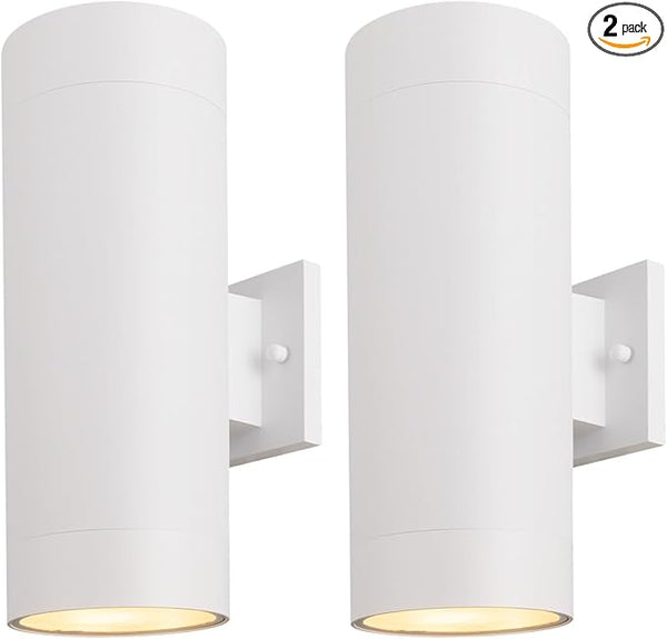 mirrea 14" Modern Outdoor Porch Light Patio Light in 2 Lights with Aluminum Cylinder and Tempered Glass Cover | Lumora