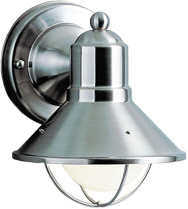 Kichler Seaside 7.5" 1 Light Outdoor Wall Light with Glass Globe Brushed Nickel,Silver, 18.25-Inch | Lumora