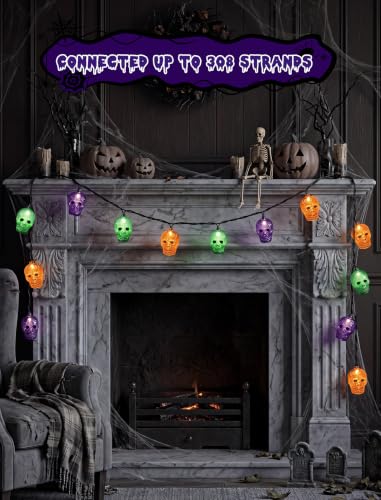 Abeja Halloween Skull String Lights Outdoor, 8.5FT 10 LED Ghost Head Lights