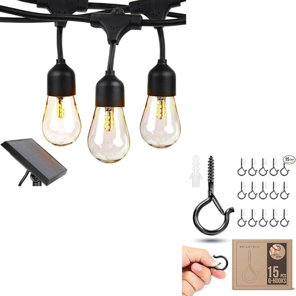 Brightech Bundle: Waterproof LED Outdoor String Lights Hanging, Dimmable 1W Bulbs - 48 Ft + String Light Screw | Lumora