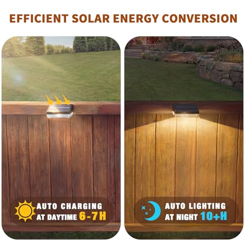 Solar Fence Lights 8 Pack, Outdoor Solar Lights with 3 Color Temperatures, IP65 Waterproof Wide-Angle LED Lighting for Fence, Patio, Yard, Deck, Wall, Garden (Black)