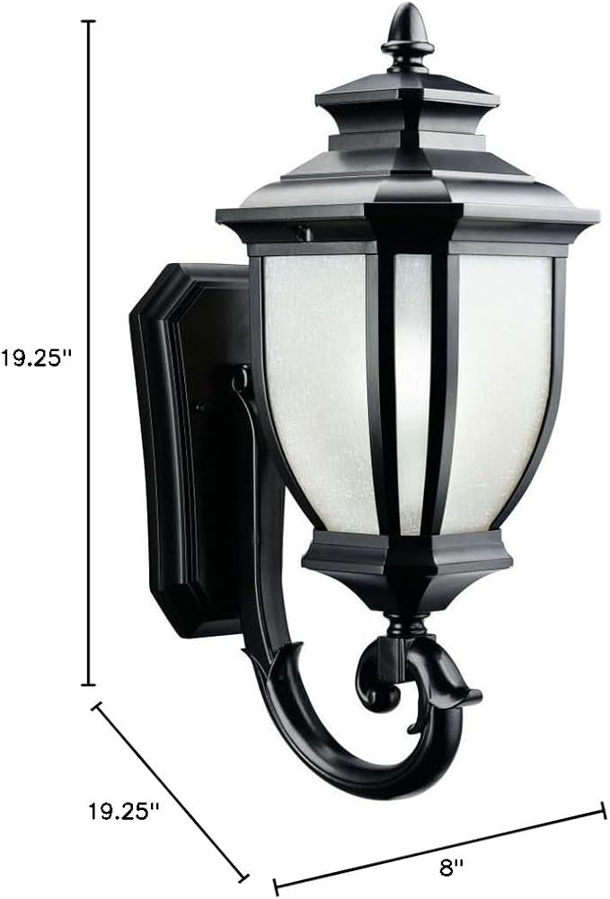Kichler Salisbury 19.25" 1 Light Outdoor Wall Light with White Linen Glass in Black