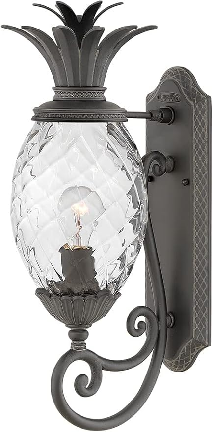 Hinkley Plantation Large Wall Mount Outdoor Lantern - Pineapple Motif, 1-Light, Clear Optic Glass, Aluminum | Lumora