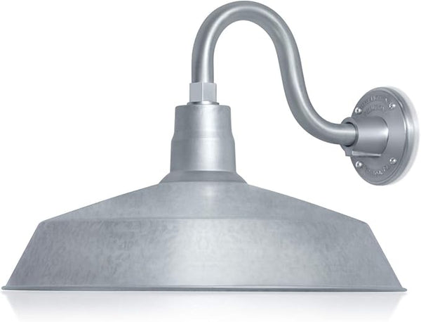 17in. Galvanized Finish Outdoor Gooseneck Barn Light Fixture with 10in. Long Extension Arm - Wall Sconce Farmhouse | Lumora