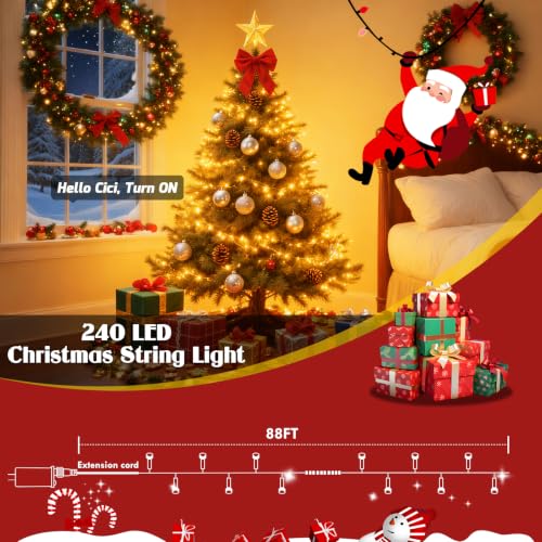 240LED 88FT Christmas String Lights Voice Controlled Remote, Warm White