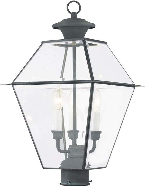 Livex Lighting 2384-61 Westover Charcoal 3 Light Outdoor Post Lantern, 22.00x12.00x12.00 | Lumora