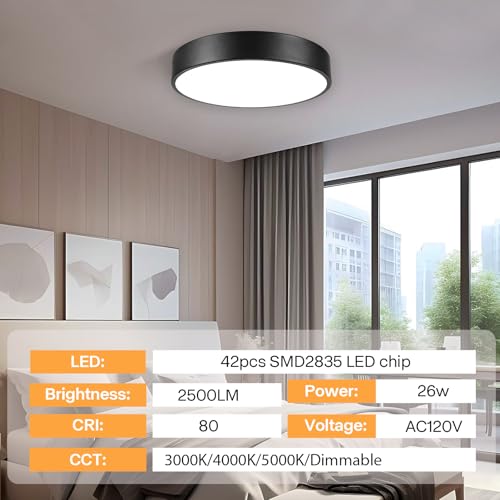 Flush Mount Ceiling Light, 13" 3CCT Dimmable Modern Matte Black