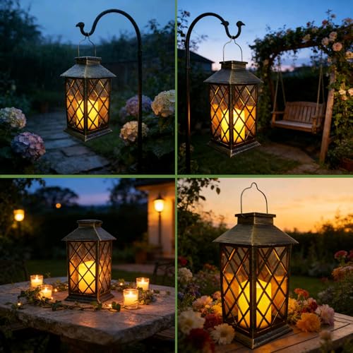 Solar Hanging Garden Lantern, Waterproof LED Flickering Flameless Candle Light (1pack)