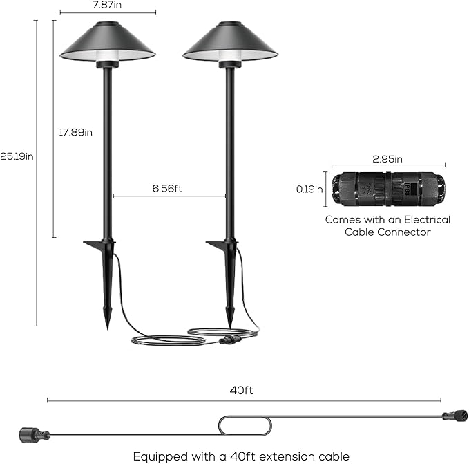Banord 4 Pack Dusk to Dawn Outdoor Pathway Lights,Dimmable LED Landscape Path Lights, Timer & Memory Function, IP65 Waterproof Wired Low Voltage Landscape Lighting with Transformer