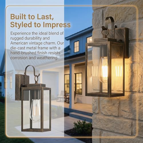 Black Brush Gold Porch Light, Dusk to Dawn Wall Mount Outdoor Light