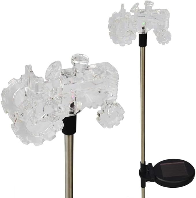 Outdoor Garden Set of 2 Solar Stake Light with Tractor Decorative Lights, Multi-Color Changing LED Solar Lights for Yard Decorations, Garden Gifts