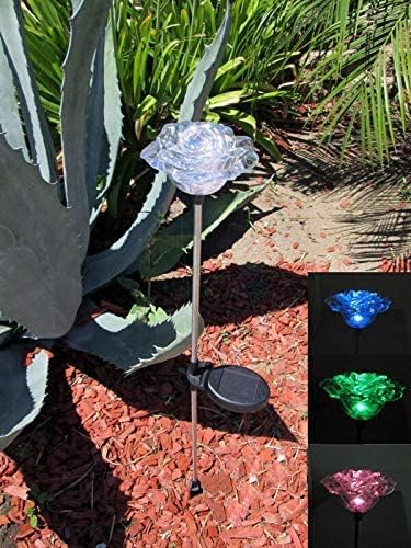 Set of 2 Clear Acrylic Rose Solar Garden Yard Landscape Path Stick LED Lights