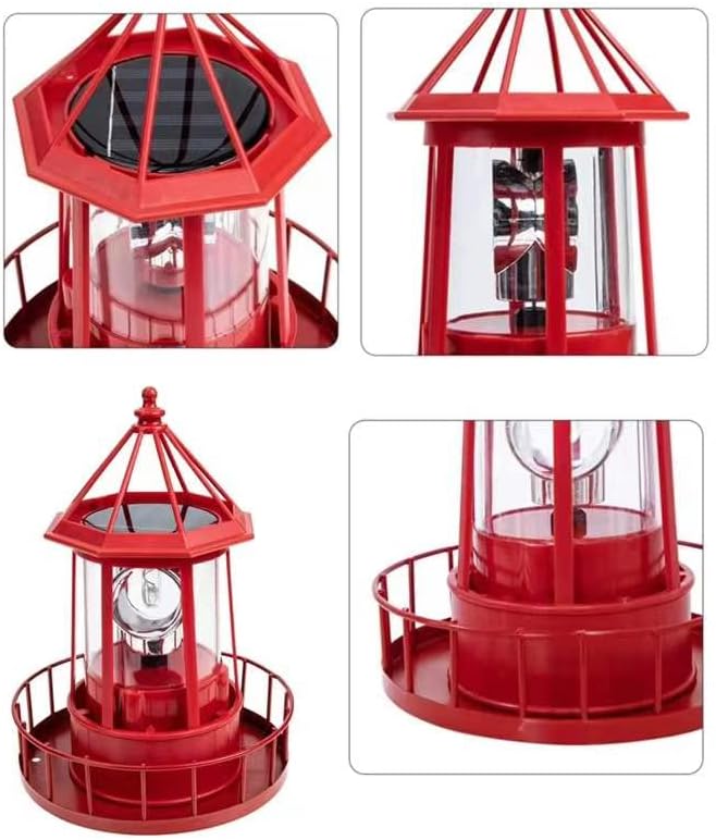 LED Solar Powered Lighthouse, 360 Degree Rotating Lamp Courtyard Decoration Waterproof Garden Smoke Towers Statue | Lumora