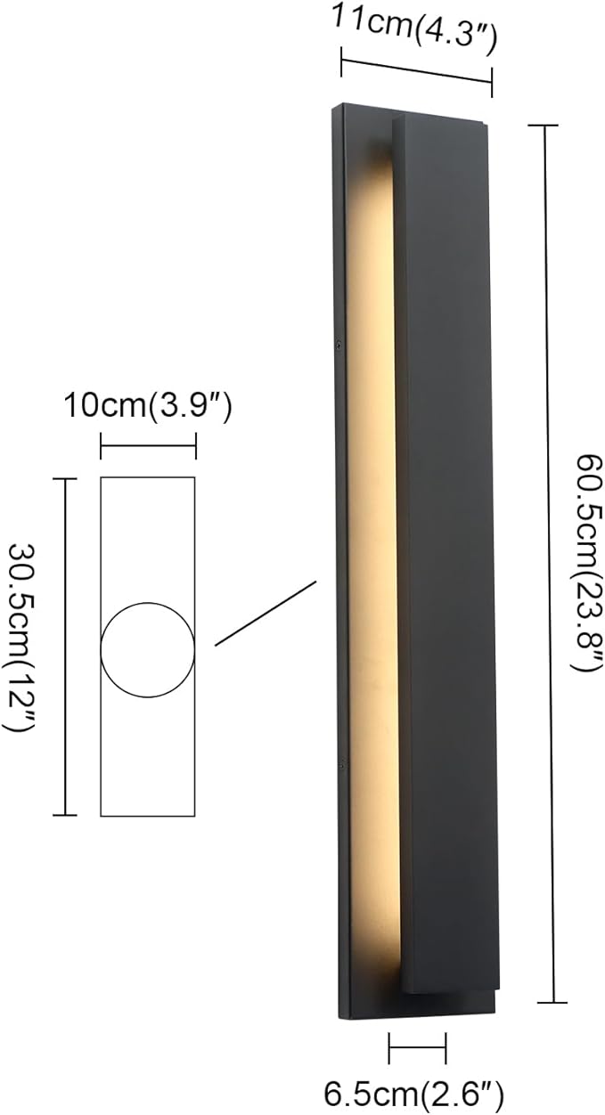 24inch Outdoor Modern LED Wall Light, 20W Waterproof Indoor Wall Mount Fixtures,3000K Warm Light Rectangular Wall Sconce for Front Door, Stairway, Living Room