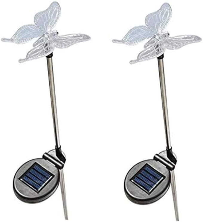 Outdoor Garden Set of 2 Pieces Solar Powered Garden Yard Stake (Color Change abilities) LED Light (Butterfly)…