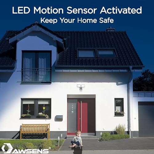 40W LED Security Lights Motion Sensor Light Outdoor, 180 Degree, 4000 LM Motion Security Light, 5000 K, ETL Water Resistant, Clear 2 Head Motion Detector Flood Light for Garage, Yard (Black)