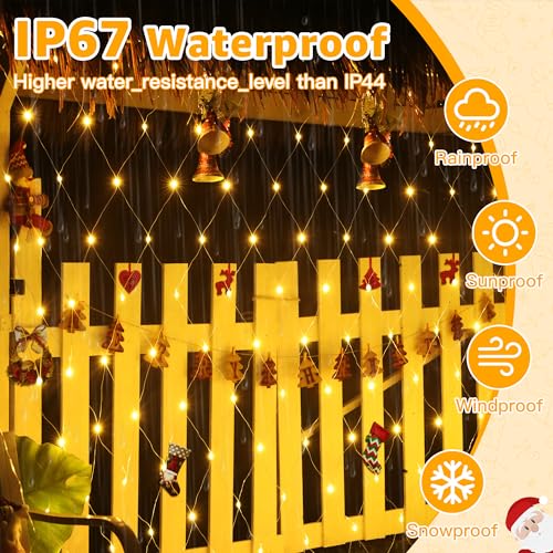 Ollny Net Lights 210LED 10x7ft, Clear Wire Christmas Outdoor Mesh Light