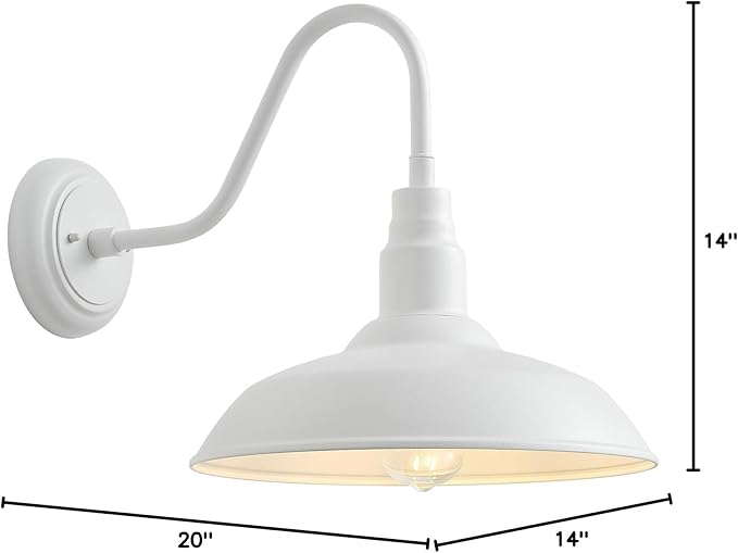14 Inch Dome Outdoor Gooseneck Barn Light Fixture for Farmhouse, White Exterior Goose Neck Wall Mount Lights for | Lumora