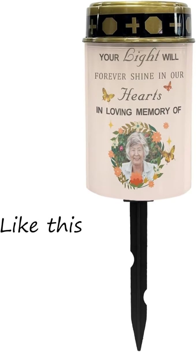 Custom Cemetery Solar Lights for Grave Customize Decorative Graveside Solar Lights for Cemetery Personalized Waterproof Solar Pathway Lights for Grave Cemetery Decorations Solar Candle 2pcs
