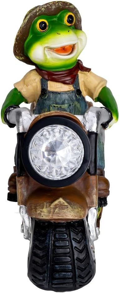 Solar Frog Motorcycle Statue Light - Outdoor Garden Decor Resin Frog Figurine Riding Vintage Ornament for Patio | Lumora