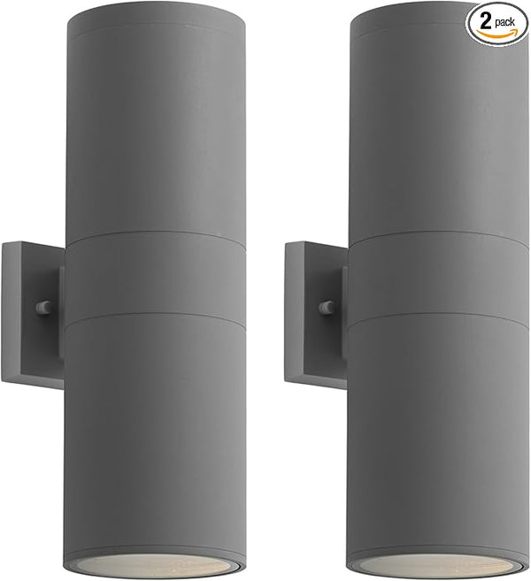 mirrea 18" Modern Outdoor Porch Light Patio Light in 2 Lights with Aluminum Cylinder and Tempered Glass Cover | Lumora