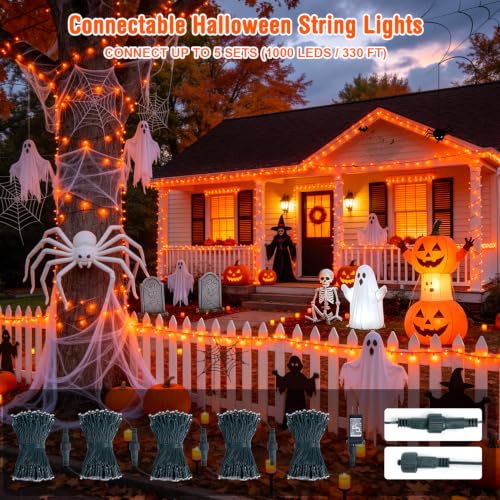 JMEXSUSS 200LED Halloween Lights Outdoor, 66ft Orange String Lights Plug in