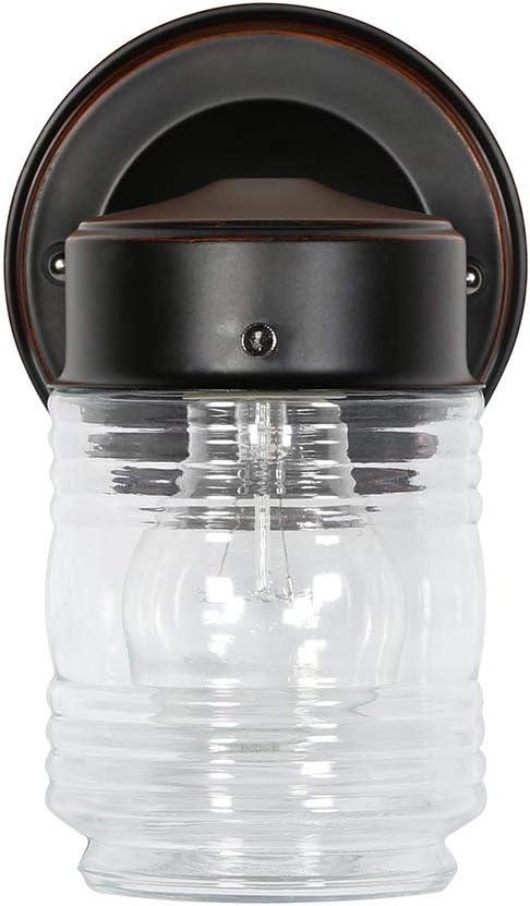Design House 505198 Jelly Jar Classic 1-Light Indoor/Outdoor Wall Light with Clear Ribbed Glass for Entryway Porch Patio, Oil Rubbed Bronze