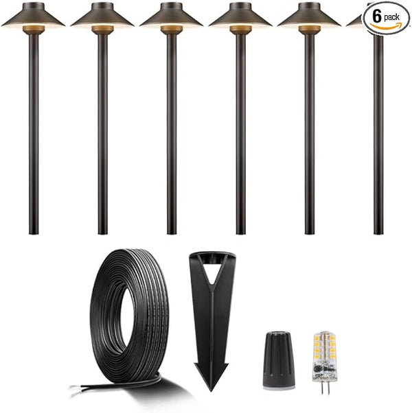 Gardenreet Brass Low Voltage Path Lighting Kit (6 Pack Path Lights) with 100 Feet Cable and 30Pack Wire Connectors | Lumora
