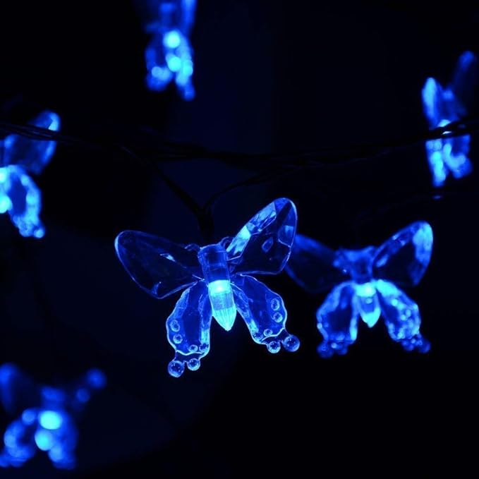 Solar String Lights, Waterproof 16ft 20LED Butterfly Christmas Fairy Lights Decorative Lighting for Home Party Wedding Patio Garden Porch Balcony (Blue)