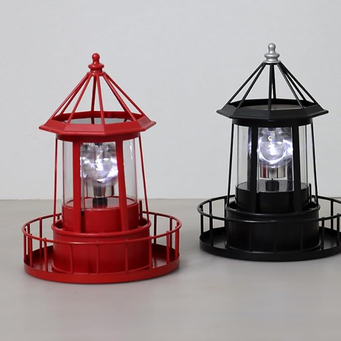 LED Solar Powered Lighthouse, 360 Degree Rotating Lighthouse Lamp, IP66 Waterproof LED Solar Lights Towers Statue for Outdoor Garden Pathway Patio(Red)