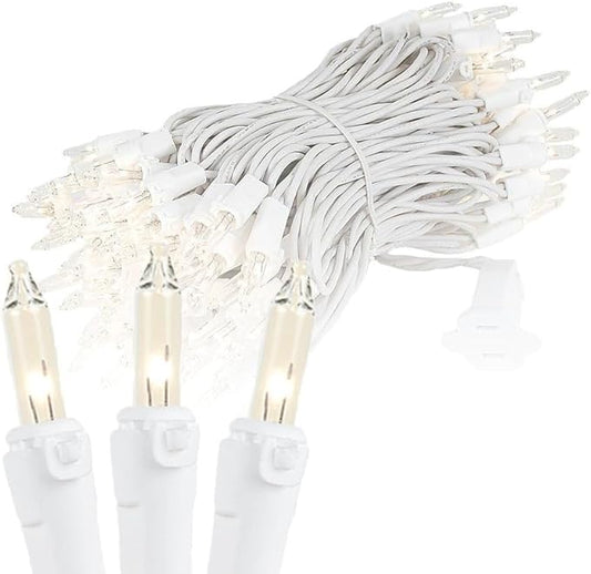 Novelty Lights 34 Feet 100 Bulbs Traditional Incandescent Mini Lights, Clear on Black Wire with 4" Spacing, Commercial Grade and UL Listed for Indoor/Outdoor Use, End-to-End Connectable
