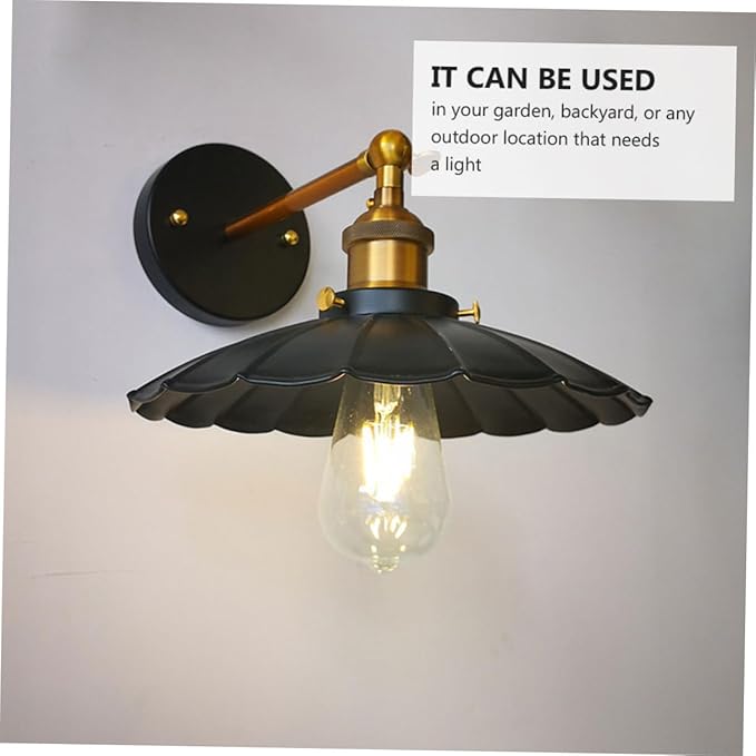 POPETPOP Vintage Industrial Wall Lamp Petal-Shaped Design Retro Style Light Fixture for Restaurants Cafes and Patios Durable Black Without Bulb