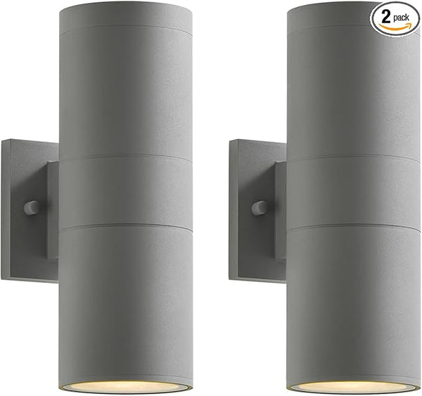 mirrea Modern Outdoor Porch Light Patio Light in 2 Lights with Aluminum Cylinder and Tempered Glass Cover | Lumora