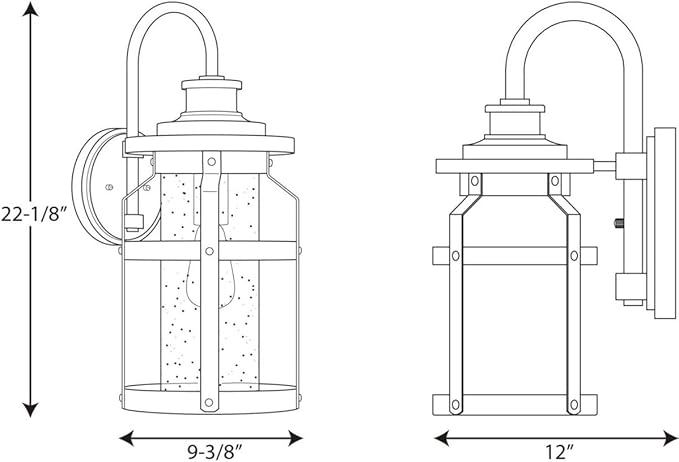 Progress Lighting Haslett Collection 1-Light Clear Seeded Glass Farmhouse Outdoor Large Wall Lantern Light Textured Black