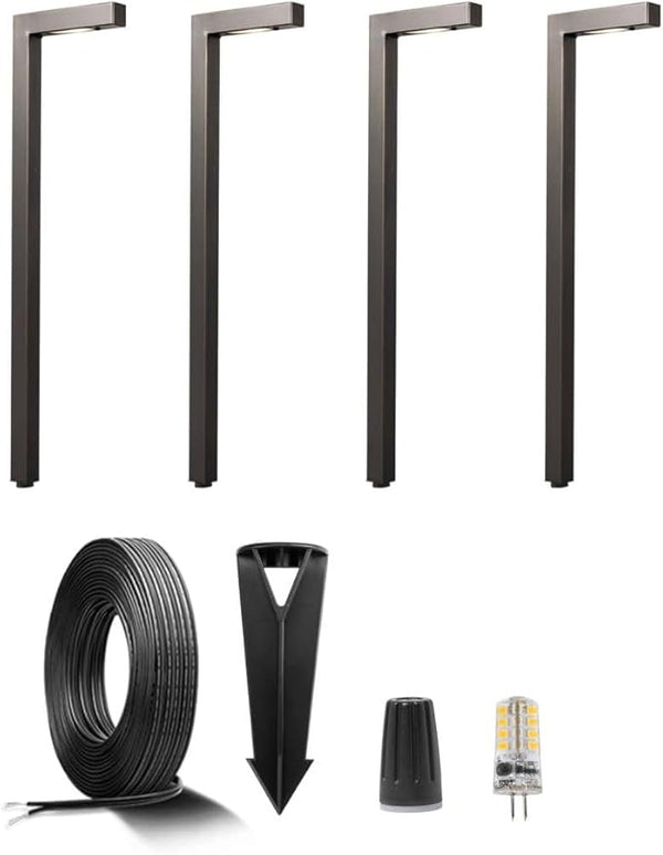 Gardenreet 12V Brass Landscape Path Lighting Kit (4 Pack Path Lights) with 100 Feet Cable and 20Pack Wire | Lumora