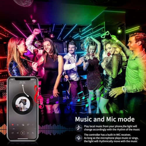AILBTON Led Lights for Bedroom,100ft Led Light Strip Music Sync RGB Led Strip Lights Built-in Mic,Bluetooth App Control Led Room Lights with Remote,5050 RGB Rope Light