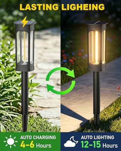 2026 Solar Lights Outdoor, 6 Pack Solar Pathway Lights Auto On/Off Waterproof Garden Landscape Lighting for Path, Yard, Walkway, Driveway Decor (Warm White)