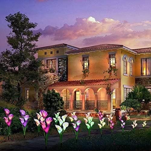 Solar Calla Flowers Garden Lights Outdoor Decorations LED Solar Lights Garden Decorative for Patio Yard Backyard Path Garden Decor Gardening Gifts, 2 Packs