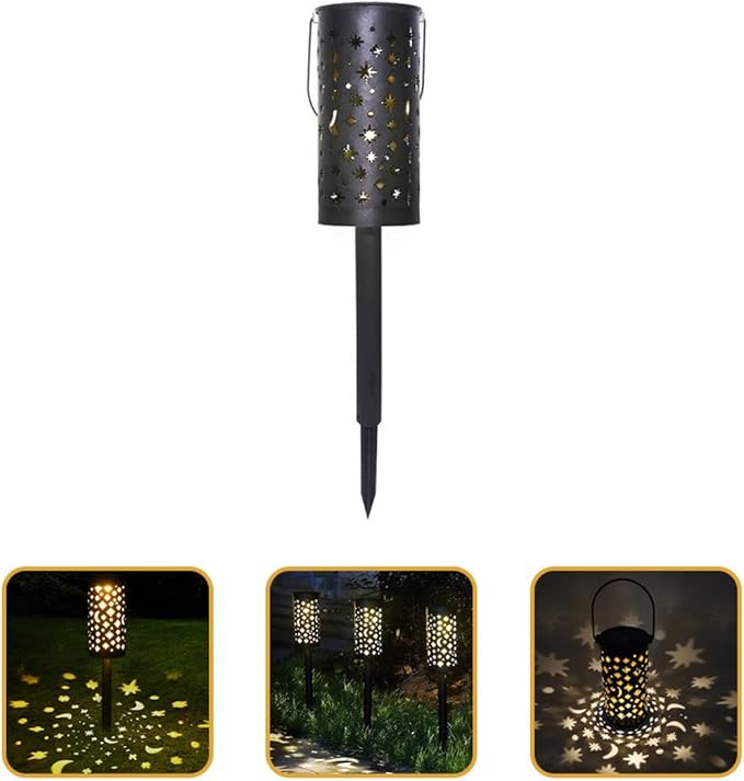 POPETPOP 4pcs Solar Garden Stake Lights, Outdoor Solar-Powered Lawn Lamps with Star and Openwork Iron Design for Pathway and Patio Lighting