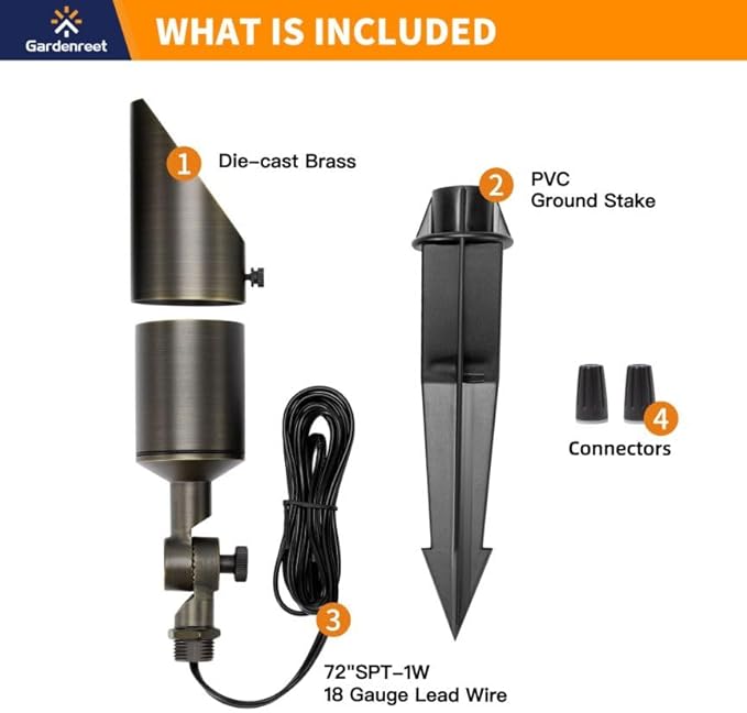Gardenreet Brass Spot Light - Outdoor Landscape Spotlights Low Voltage, LED 12V Landscaping Uplights All Weather | Lumora