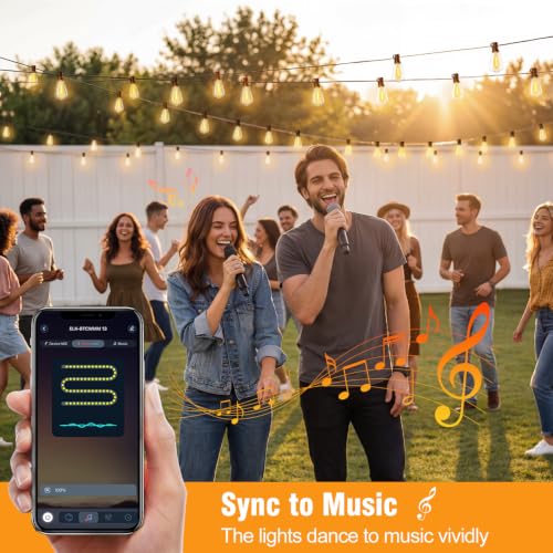 200FT Plug-in String Lights, 60 ST38 Bulbs, Bluetooth & Remote, 2700K